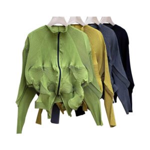 Jialing's new slimming women's long sleeved three-dimensional zipper cardigan jacket with stand up collar and artistic retro style：圖片 10