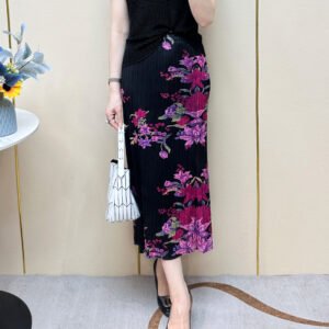 Western style women's morning glory flower skirt with fashionable summer retro slit long style slim fit printed slimming skirt