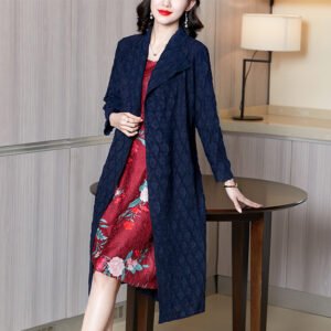 Jia Ning pleated plus size 2022 spring outfit new fashionable shawl plus size long sleeved mid length windbreaker jacket elegant style