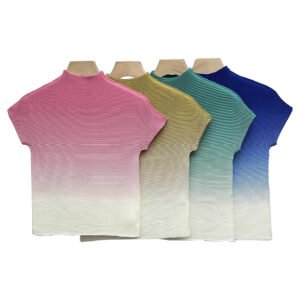 Jia Ning's new versatile temperament slim fit short round neck high neck gradient color corn pleated top：圖片 4