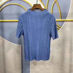 New KK fold top pleated women's round neck temperament commuting short sleeved intellectual style printed solid color casual style slimming：圖片 10