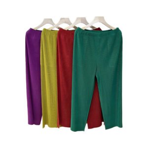 K221184 Jia Ning pleated new fashion versatile solid color straight leg pants wide leg pants black striped wide leg pants：圖片 9
