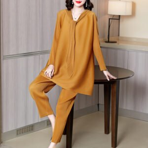 K200803 Jia Ning pleated noblewoman set two-piece set for spring 2021, stylish plus size, fat mm, slimming and reducing age：圖片 3