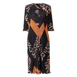 Jia Ning loose leopard print vertical stripe medium long mom dress fresh, sweet, gentle pleated skirt women's dress：圖片 9