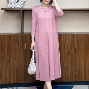 Temperament dress slimming knit fashion base mid length skirt short sleeved loose and versatile solid color square neck Korean version