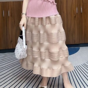 Wrinkled midi skirt autumn high waisted cake looks slim and droopy, A-line new mid to long style covers the belly and looks slim, versatile and stylish：圖片 9