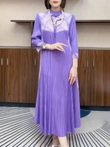 Fashionable Miyake pleated plus size dress 2024 autumn loose new style temperament slimming mom skirt covering belly：圖片 4