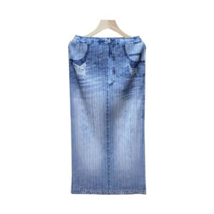 Jia Ning's new style retro split mid length denim half skirt mid length skirt A-line skirt artistic versatile fashion：圖片 6