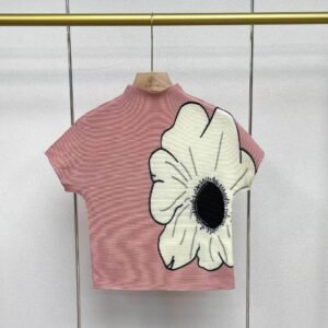Z230410 New High Collar Outer Short Summer Sunflower Corn Fold Top Short Sleeve T-shirt Art Retro Style：圖片 10