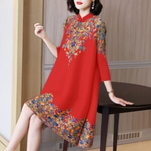 Jianing Vintage Loose Fashion Versatile Medium length China-Chic Blue and White Porcelain Dress Temperament Commuter A-line Dress Loose：圖片 11