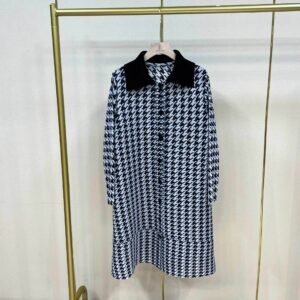 New Fashionable Versatile Loose Medium to Long Thousand Bird Grid Coat cardigan Dress Retro Style Flip Collar Women's Coat：圖片 7