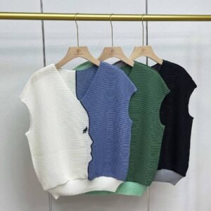 Y230920 Versatile Loose Sleeveless V-neck Head Color blocked Corn Fold Vest Top