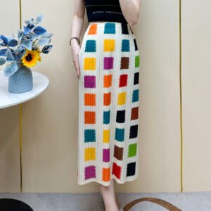 Summer new slimming half skirt women's half skirt versatile women's temperament fashionable loose rainbow checkered print：圖片 2