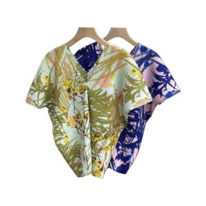 Jia Ning's new popular style with versatile temperament, short sleeved shirt with bamboo leaf V-neck for summer age reduction, casual and loose fit, short sleeved top：圖片 4