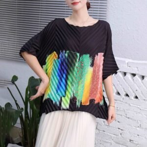 New loose, thin, versatile, breathable, fashionable round neck graffiti frog top, pleated pullover, casual style：圖片 3