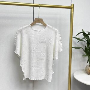Jia Ning's new loose short sleeved summer round neck geometric pleated top, fresh and sweet casual short sleeved T-shirt, versatile：圖片 5