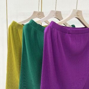 K221168 Jia Ning New Versatile Solid Color Simple Women's Medium to Long Black Striped Half Skirt：圖片 2