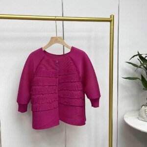 K231230 spring/summer new loose short round neck cardigan top with zip sleeves and tassels：圖片 5