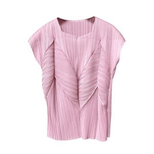 Miyake 2024 Summer Minimalist T-shirt Top for Women's New Short Sleeve Style Square Neck Look Slimming and Age Reducing Folded Top：圖片 7