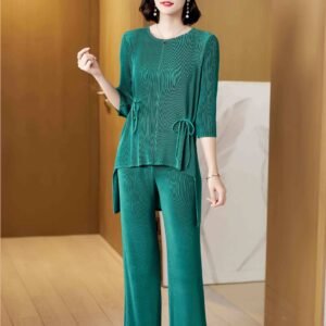 L229146 loose plus size fashionable versatile casual wide leg pants set with tie rope set