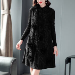 2021 Spring New Jia Ning pleated French socialite plus size slimming bottom loose dress k201112：圖片 9