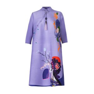 K221076 Jia Ning Folded Cheongsam Improved Plum Blossom Face 3D Printed Chinese Style Loose Large Size Dress：圖片 3