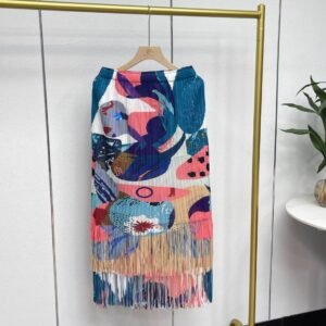 Jianing Summer New Versatile Fashion Elastic Band Double layer Graffiti Tassel Half Skirt Fresh, Sweet and Gentle A-line Skirt