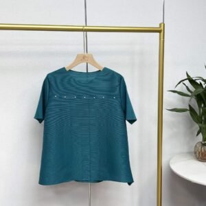 Jia Ning's new style temperament summer loose round neck short sleeved nail bead top Japanese and Korean casual simple loose fashionable versatile：圖片 4