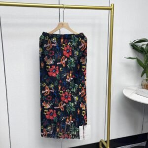 K231209 temperament print versatile fashion elastic band medium long tassel print half skirt artistic retro A-line skirt：圖片 4