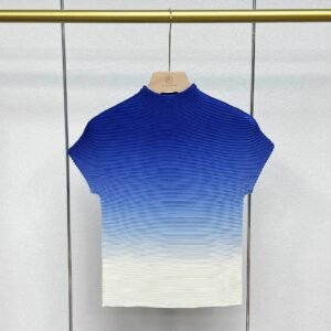 Jia Ning's new versatile temperament slim fit short round neck high neck gradient color corn pleated top：圖片 5
