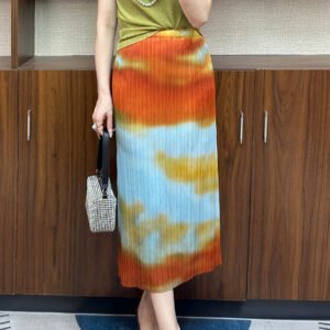 Jianing Summer New Artistic Style Retro A-line Skirt High Temperature Forming Wrinkle Medium Long Skirt Fashion Women's Flower Pattern Skirt：圖片 2