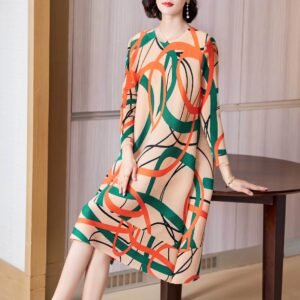 K221158 new versatile loose casual line medium long three color line women's dress summer fashion：圖片 4