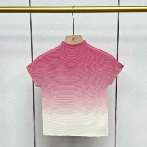 Jia Ning's new versatile temperament slim fit short round neck high neck gradient color corn pleated top：圖片 6