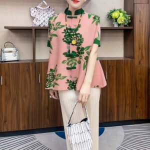 Hot selling! Jianing New Style Fashionable Summer Versatile Retro Women's New Chinese style Pan Button Top Short Sleeve T-shirt：圖片 2