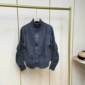 Jianing's new autumn and winter long sleeved plus size slimming women's stand up collar knitted zipper jacket long sleeved casual style loose fit：圖片 5