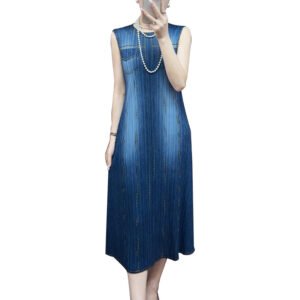 Jia Ning's new denim series sleeveless dress versatile temperament French classic slim pleated vest skirt：圖片 6