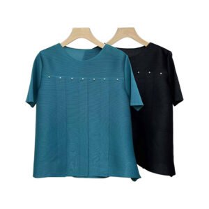 Jia Ning's new style temperament summer loose round neck short sleeved nail bead top Japanese and Korean casual simple loose fashionable versatile：圖片 5