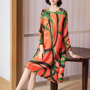 K221158 new versatile loose casual line medium long three color line women's dress summer fashion：圖片 2