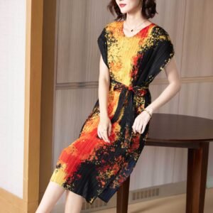K221111 Folded Dress 2022 Summer New Colorful Belt Skirt V-neck Women's Dress Fashion