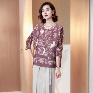 K211016 Jia Twist Wrinkle Swallow Printed High Elasticity Cross pleated Top