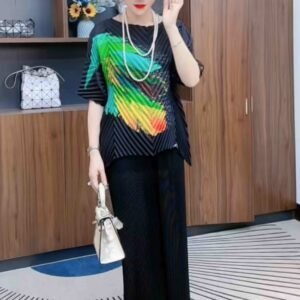 New Fashionable Summer Loose Thin Round Neck Feather Printed Frog Top：圖片 6