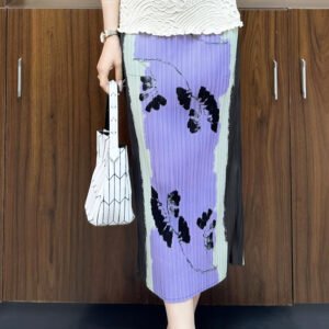 Jia Ning's new age reducing and slimming look, plus size loose and fashionable mid to long style, high waist, elastic waist, leaf color blocked half skirt：圖片 3