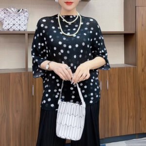 【 Wave Point Art 】 Women's temperament versatile slimming fashion clothes top short sleeved summer round neck new loose fit：圖片 2