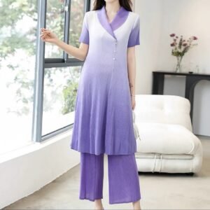 Jia Ning's new casual outerwear summer short sleeved loose collar gradient color set