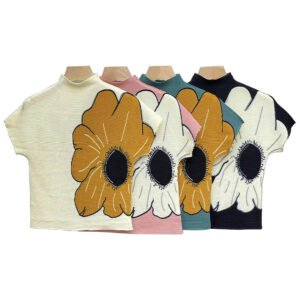 Z230410 New High Collar Outer Short Summer Sunflower Corn Fold Top Short Sleeve T-shirt Art Retro Style：圖片 6