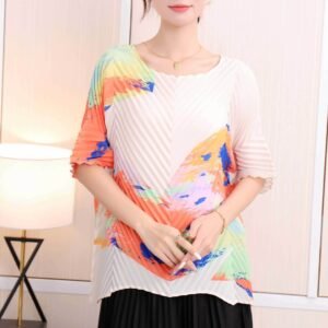 Jia Ning's new fashionable summer short sleeved round neck thin bamboo leaf frog top：圖片 4