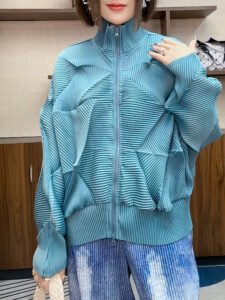 2024 coat, high-end zipper, fashionable temperament, pleated new bat casual top, cardigan, loose and versatile for autumn and winter：圖片 2
