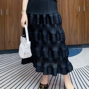 Wrinkled midi skirt autumn high waisted cake looks slim and droopy, A-line new mid to long style covers the belly and looks slim, versatile and stylish：圖片 2