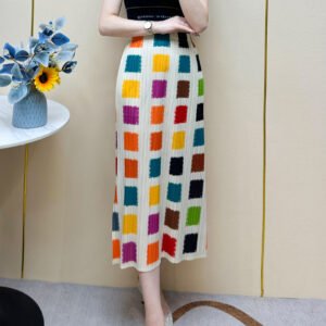 Summer new slimming half skirt women's half skirt versatile women's temperament fashionable loose rainbow checkered print