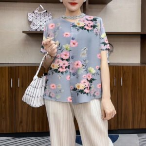 Jia Ning Summer New Chinese style Shirt with Wrinkle Retro Printed Women's He Saifei Same Style Top Chenghuanji Liu Wanyu：圖片 3